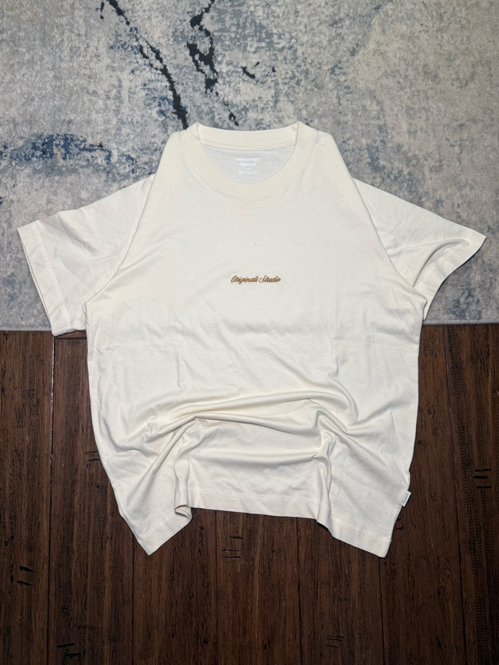 Jack & Jones Originals Studio Embroidered Logo T-Shirt Cream – Men’s Large